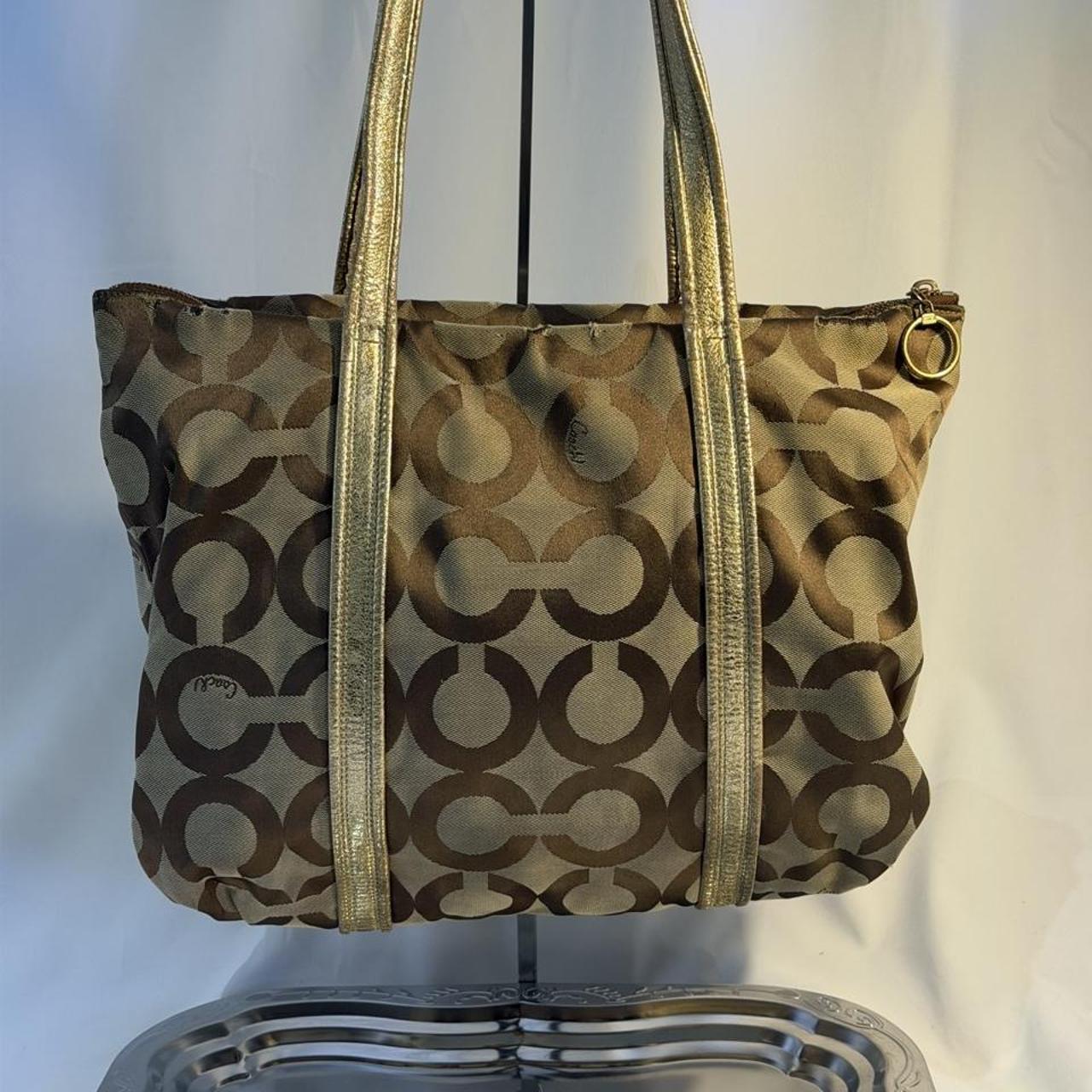 Coach Poppy Op Art Glam Signature Tote Bag Gold/Khaki (13826)