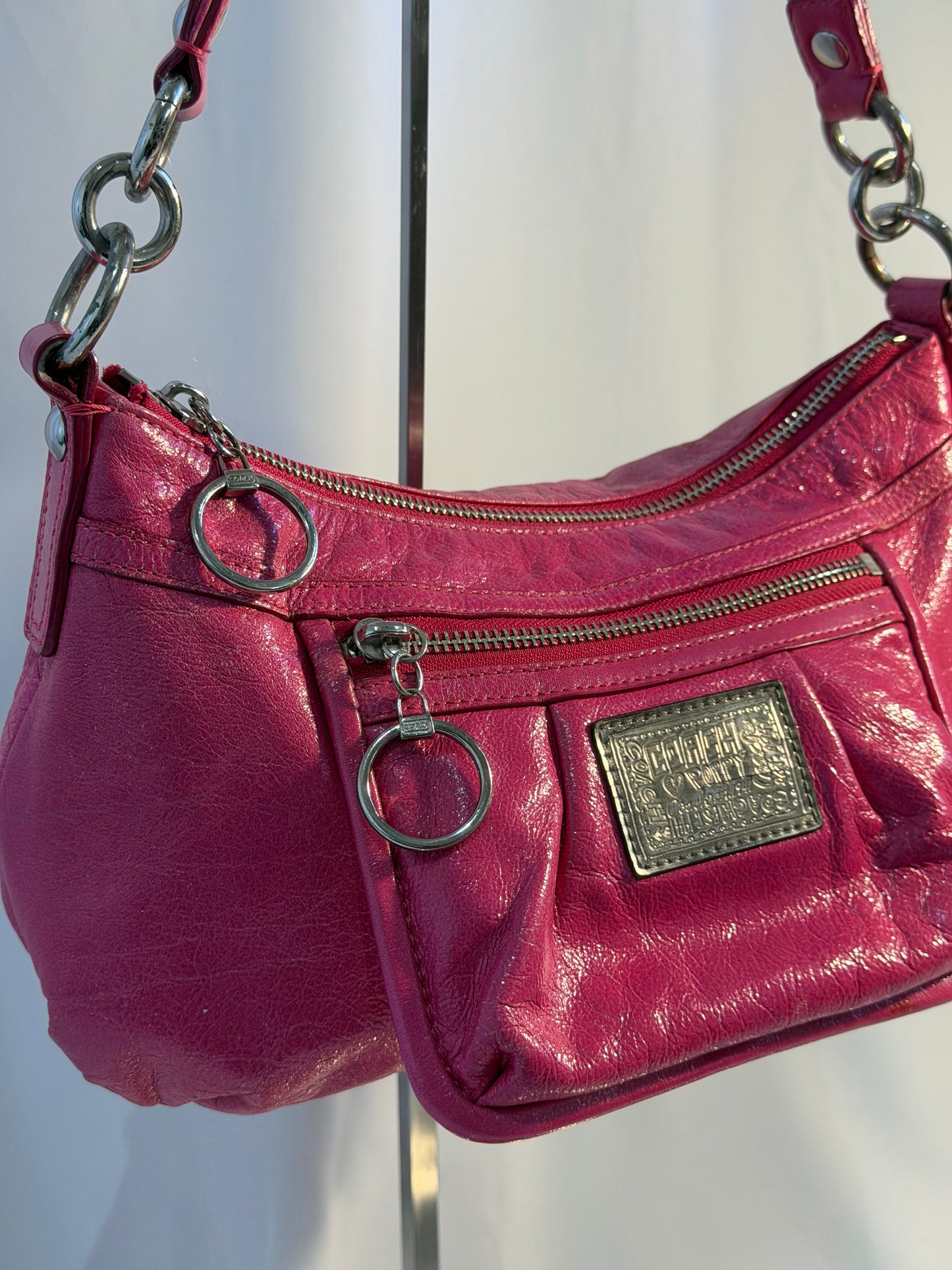 Coach Poppy Hot Pink Leather Shoulder Bag (14559)