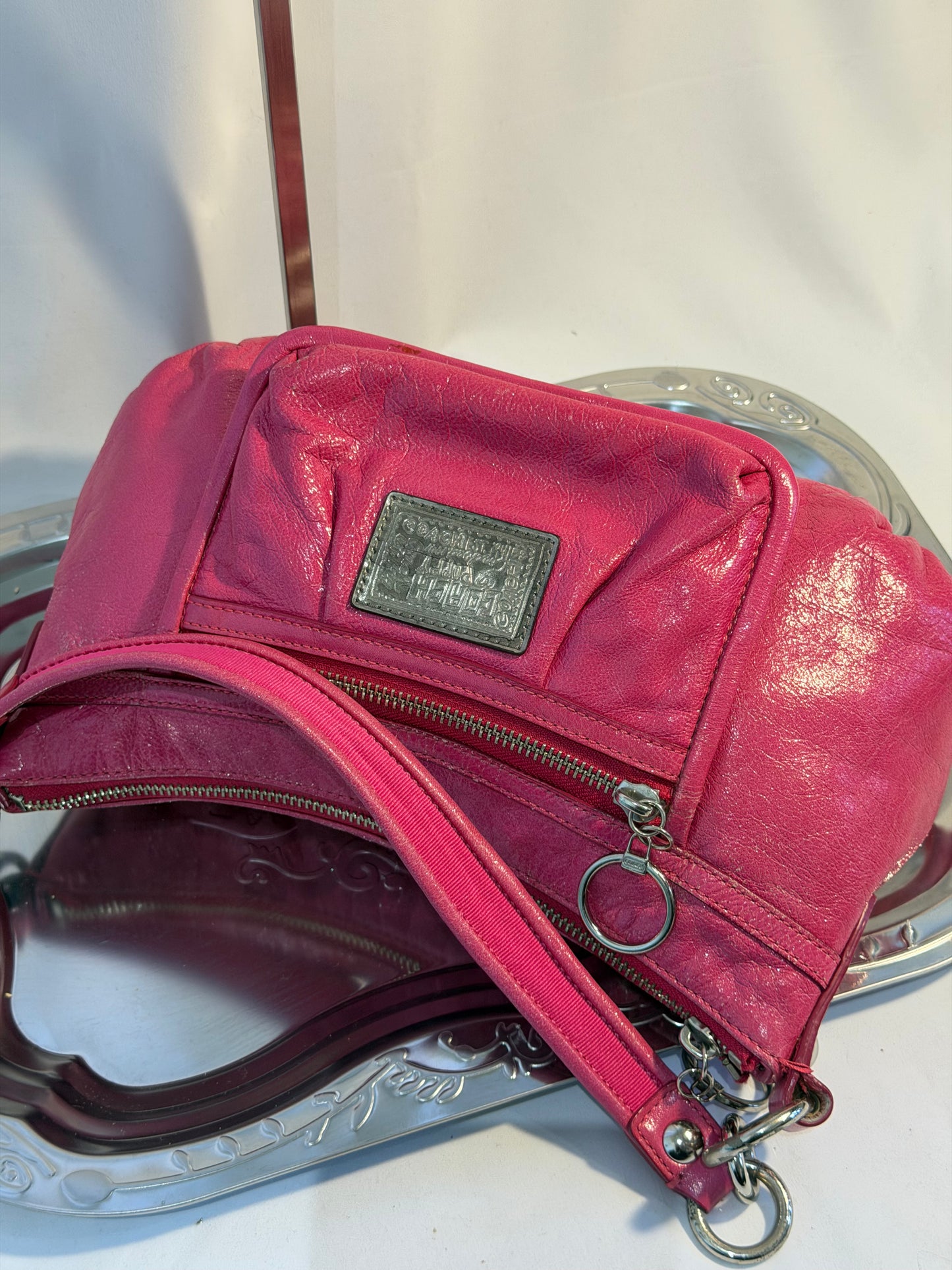 Coach Poppy Hot Pink Leather Shoulder Bag (14559)