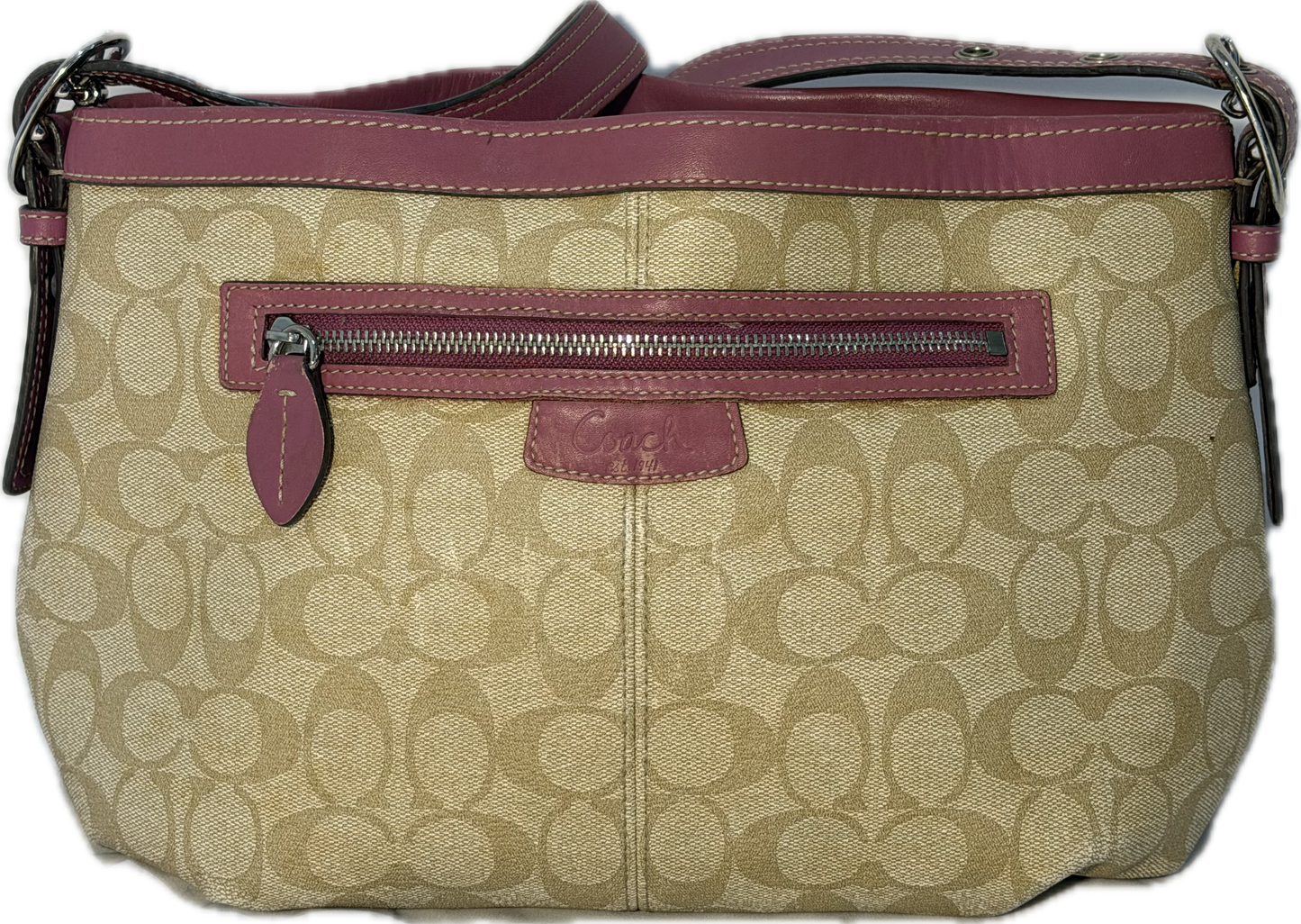 Coach Signature East West Handbag Khaki/Berry (15703)