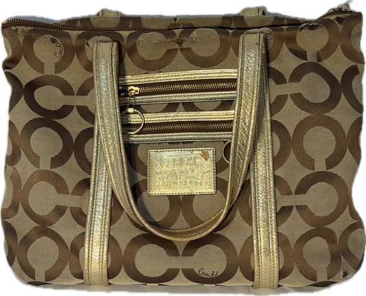 Coach Poppy Op Art Glam Signature Tote Bag Gold/Khaki (13826)
