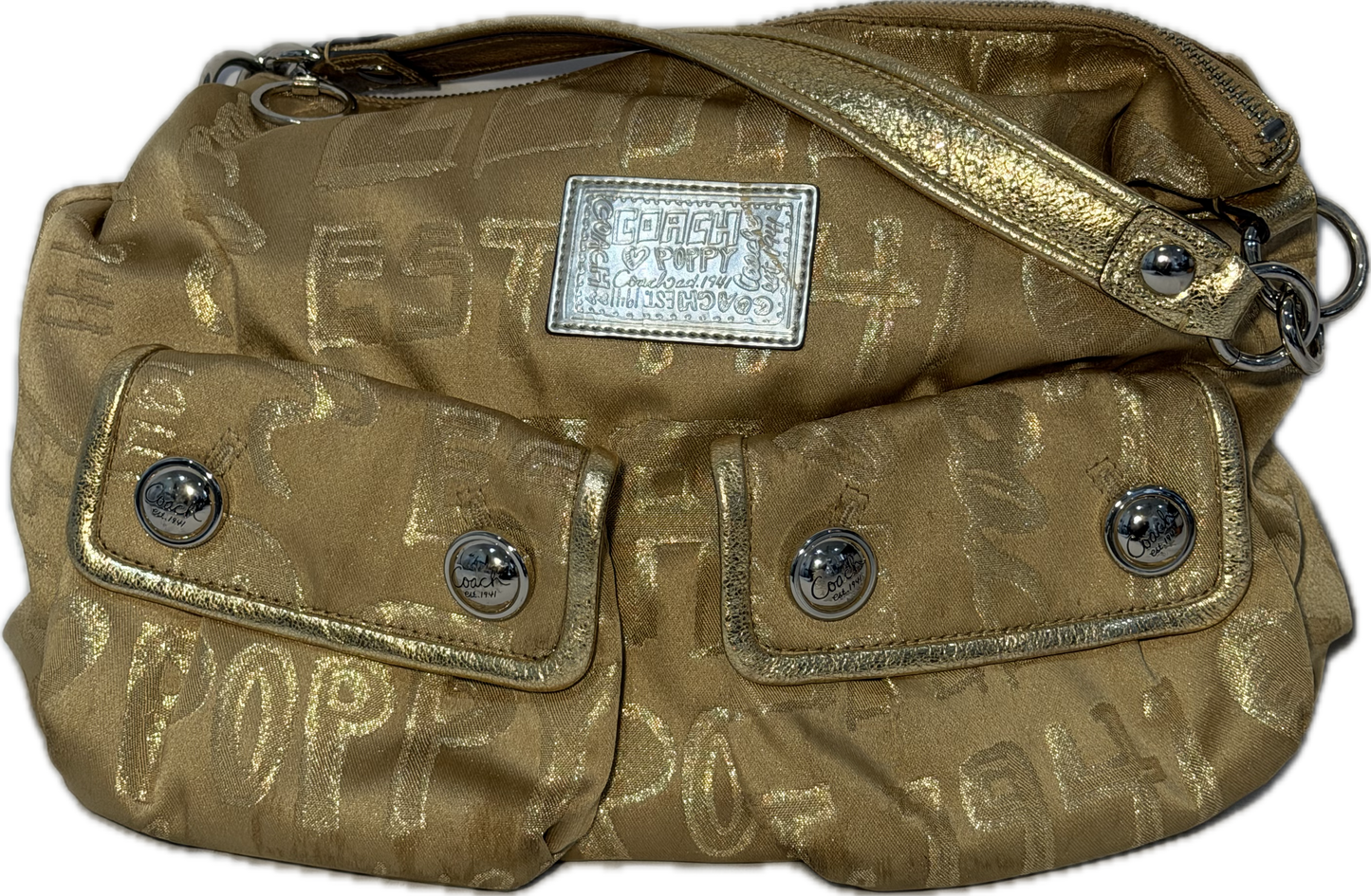 Coach Metallic Poppy Storypatch Pop Swing Bag Gold (15304)