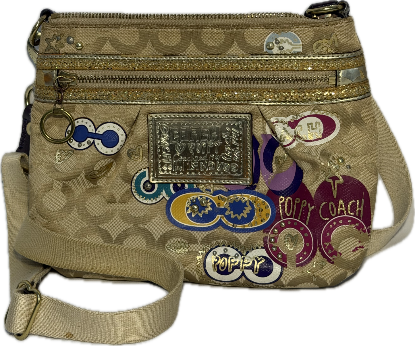Coach Poppy Pop C Signature Graphic Print 2004 Crossbody Bag Gold