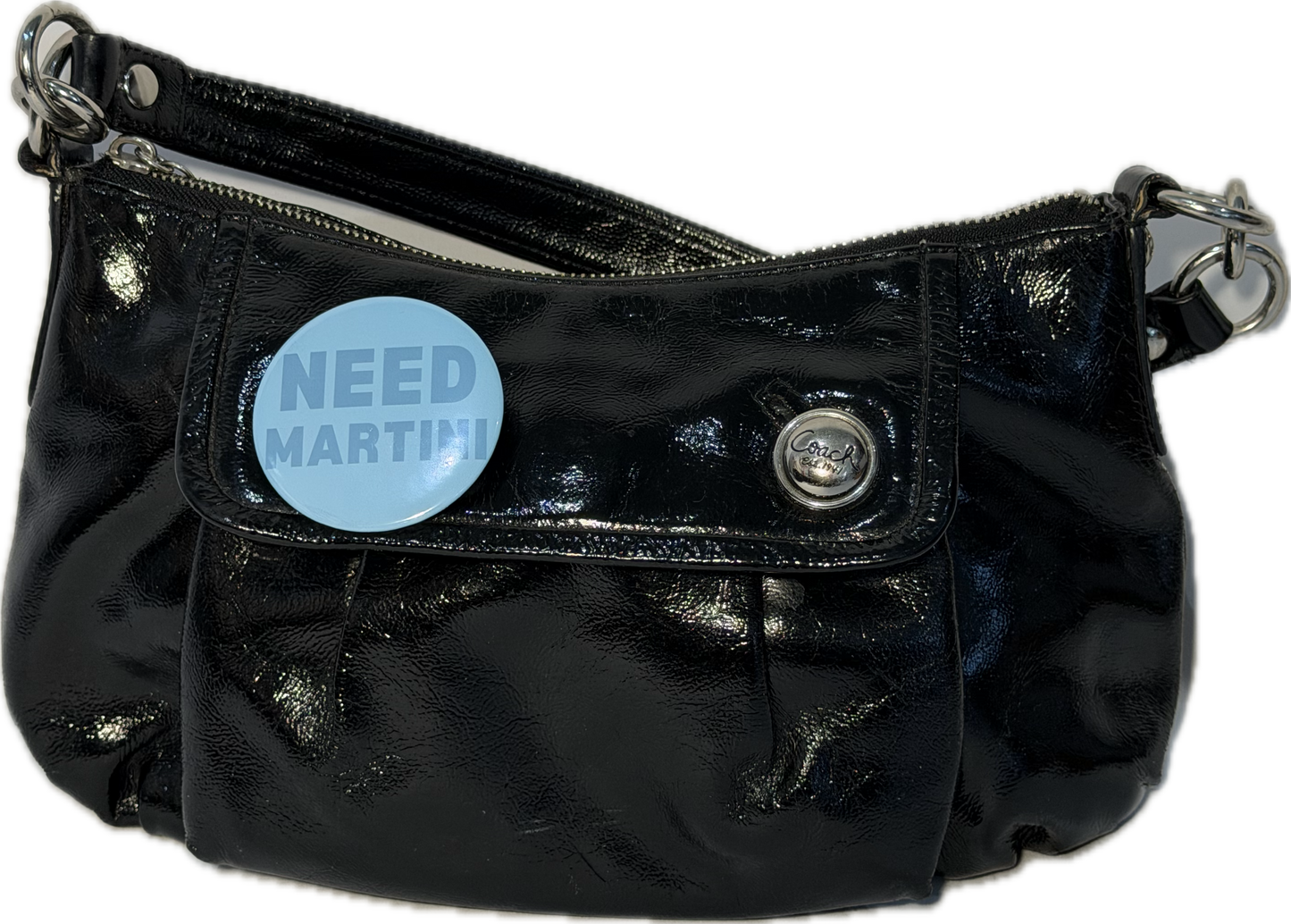 Coach Vintage Poppy Groovy Patent Leather Shoulder Bag Black (13852)