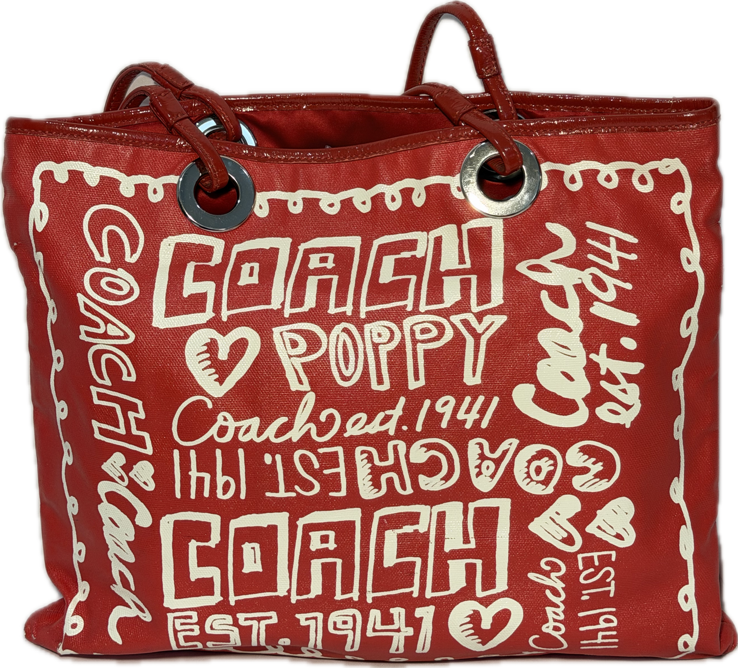 Coach Poppy Evie Graffiti Art Tote Bag Red (13857)