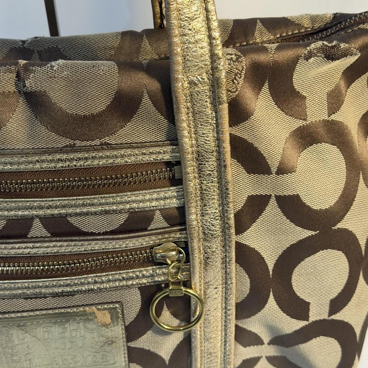 Coach Poppy Op Art Glam Signature Tote Bag Gold/Khaki (13826)