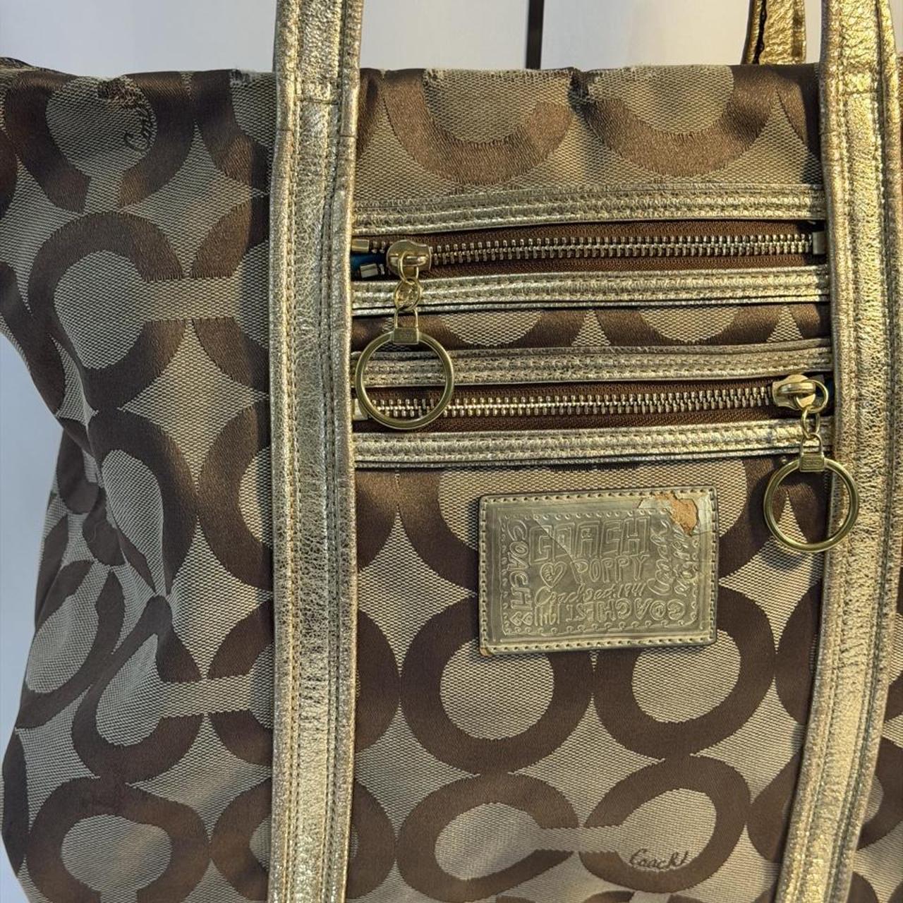 Coach Poppy Op Art Glam Signature Tote Bag Gold/Khaki (13826)