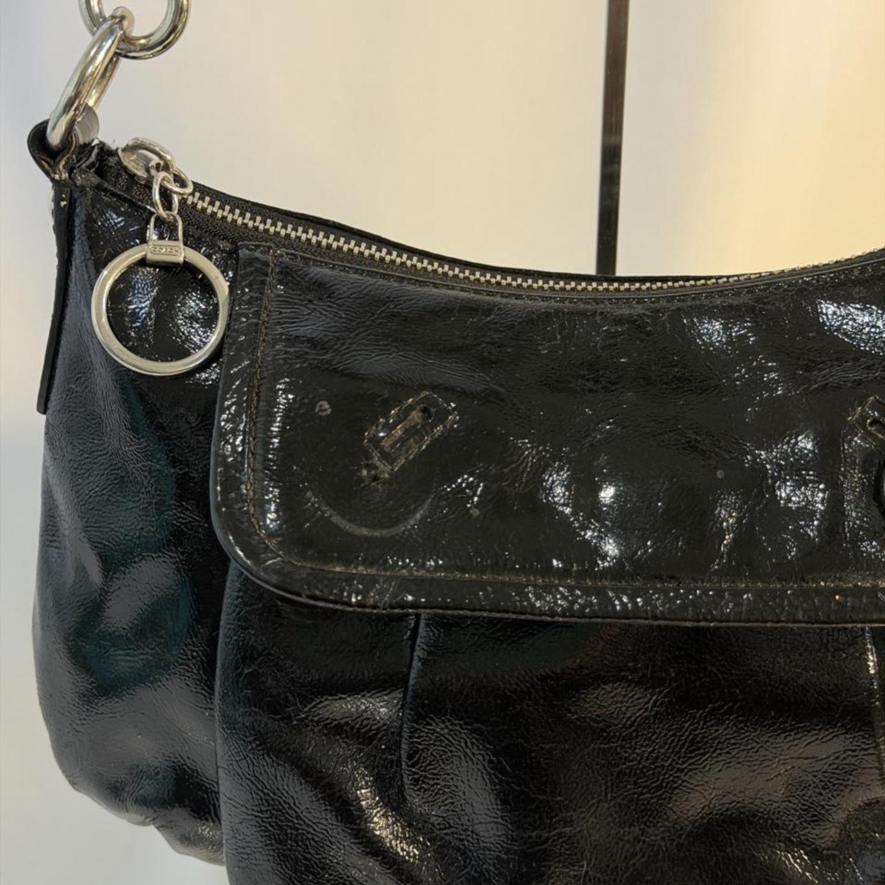 Coach Vintage Poppy Groovy Patent Leather Shoulder Bag Black (13852)